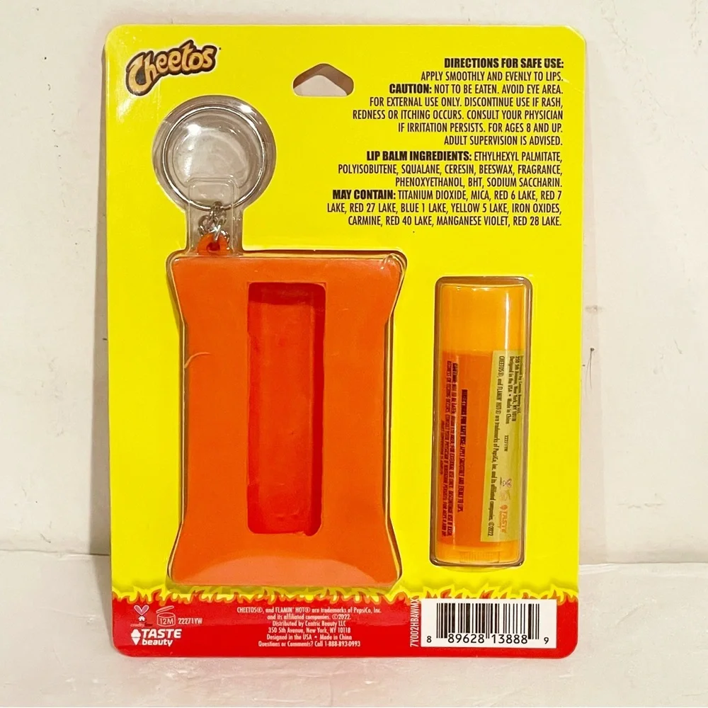 Cheetos Flamin Hot Crunchy Flavored Lip Balm Keychain Set NEW NWT Gag Gift Funny